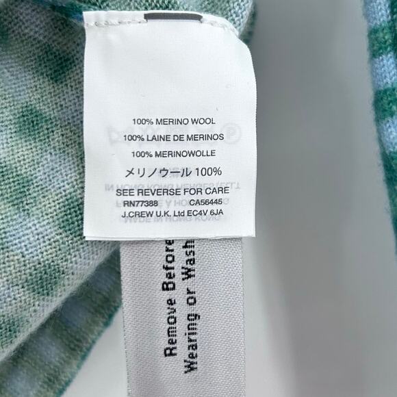 J Crew Merino Wool Gingham Sweater Green Blue Check Crewneck Flaw Womens Sz XS - Picture 7 of 12